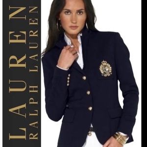 LAUREN Ralph Lauren Linen Crown Crest Logo Blazer Size 10